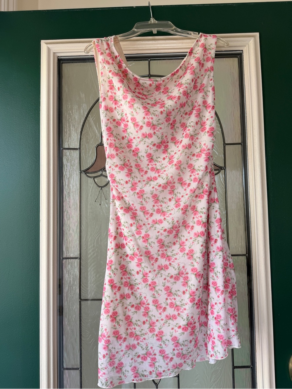 Altar'd State White Floral Asymmetrical Dress with Pink Roses